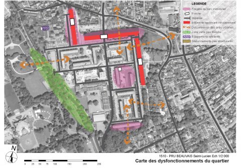 ARVAL architecture - NPNRU – Etude quartier Saint-Lucien – Beauvais - 6 1509-St Lucien-analyse urbaine-carte des dysfonctionnements