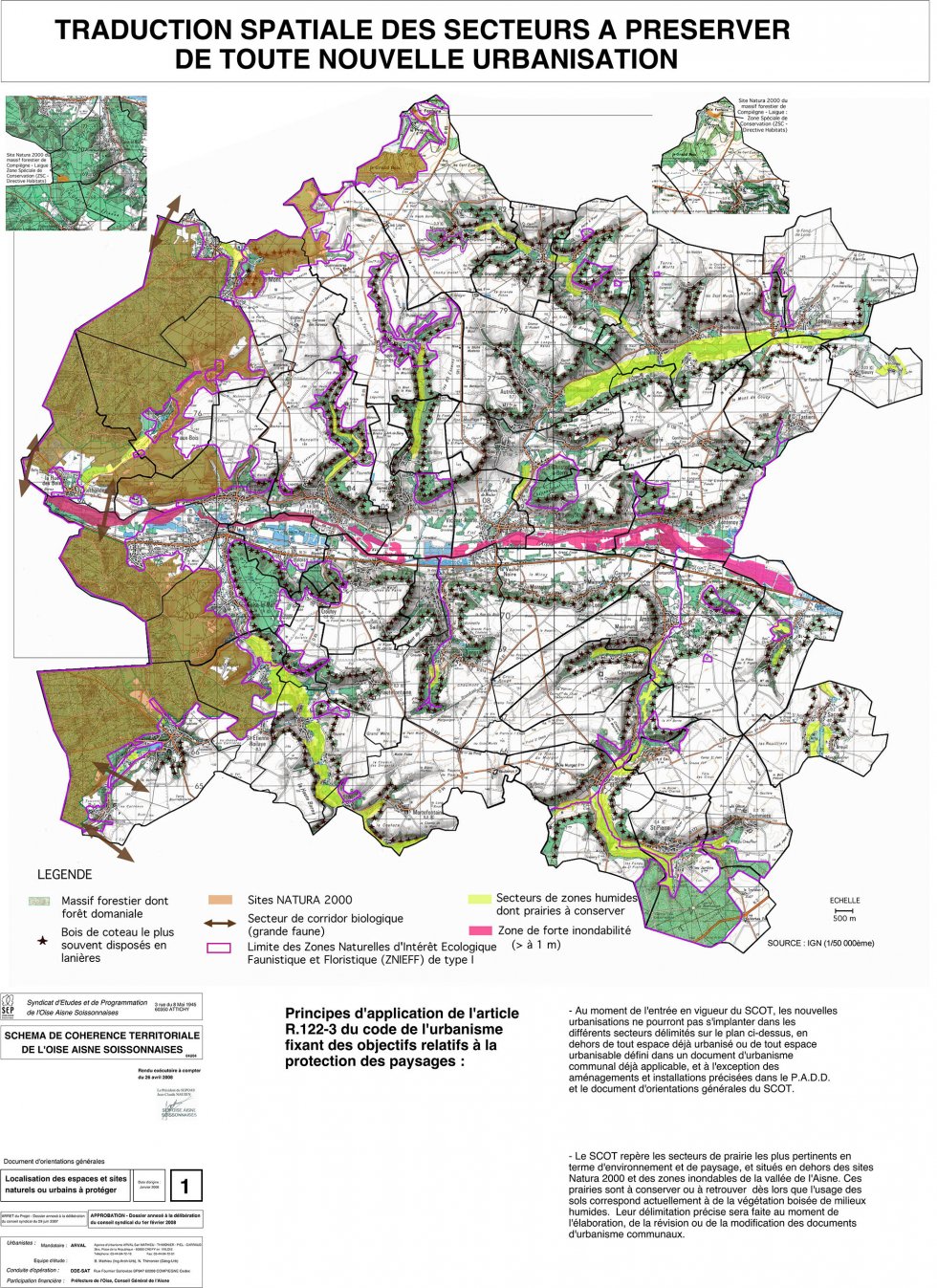 ARVAL architecture - SCOT de l’Oise Aisne Soissonnaises (60-02) - 3 Carte des secteurs à préserver extrait du Document d'Orientations et d'Objectifs 