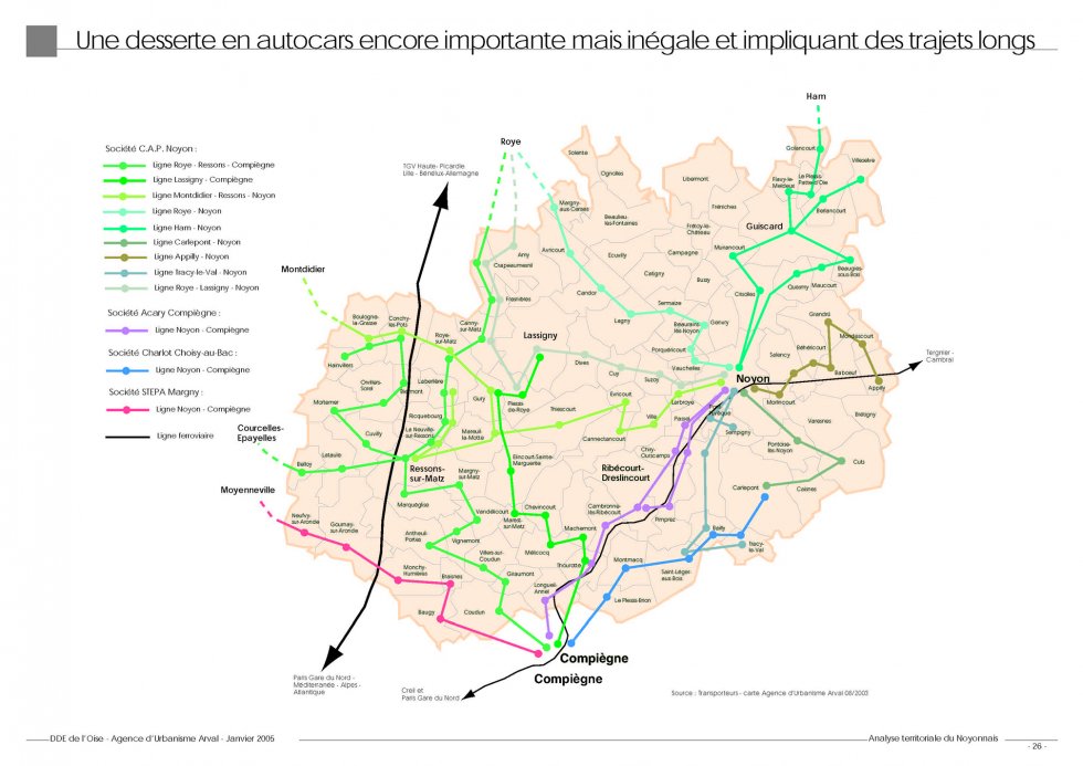 ARVAL architecture - Diagnostic territorial du Noyonnais (60) - 2 Extrait du diagnostic - carte des transports en commun