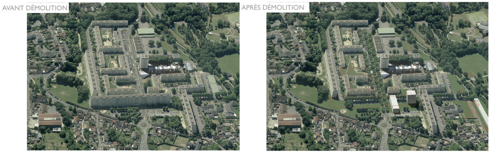 ARVAL architecture - NPNRU – Etude quartier Saint-Lucien – Beauvais - 16 /1509-St Lucien-analyse urbaine-vue avant/après démolition